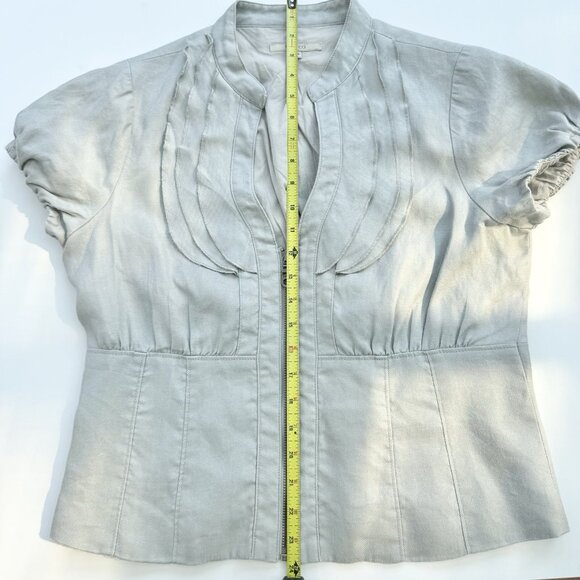 RW & CO Women’s Vintage Grey Jacket Short Sleeve Ruffled Collar 100% Ramie Large - Picture 11 of 15